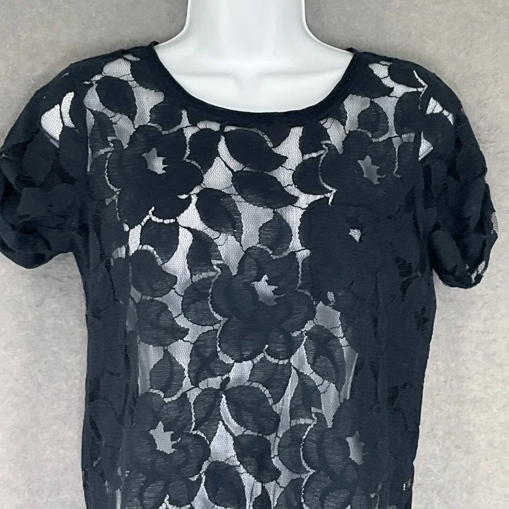 Abercrombie Fitch Black Floral Lace Sheer‎ Top Womens Sz S Whimsigoth Romantic
